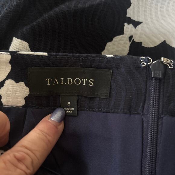 TALBOTS Womens Navy Blue Black & White Floral Pencil Skirt - Sz 8 NWOT - Picture 3 of 6